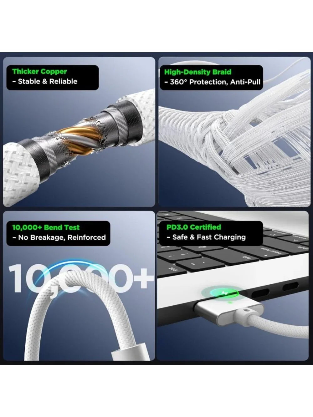 Magnetic 3-in-1 USB-C Charger Cable 6.6FT for MacBook Air/Pro, 140W Fast